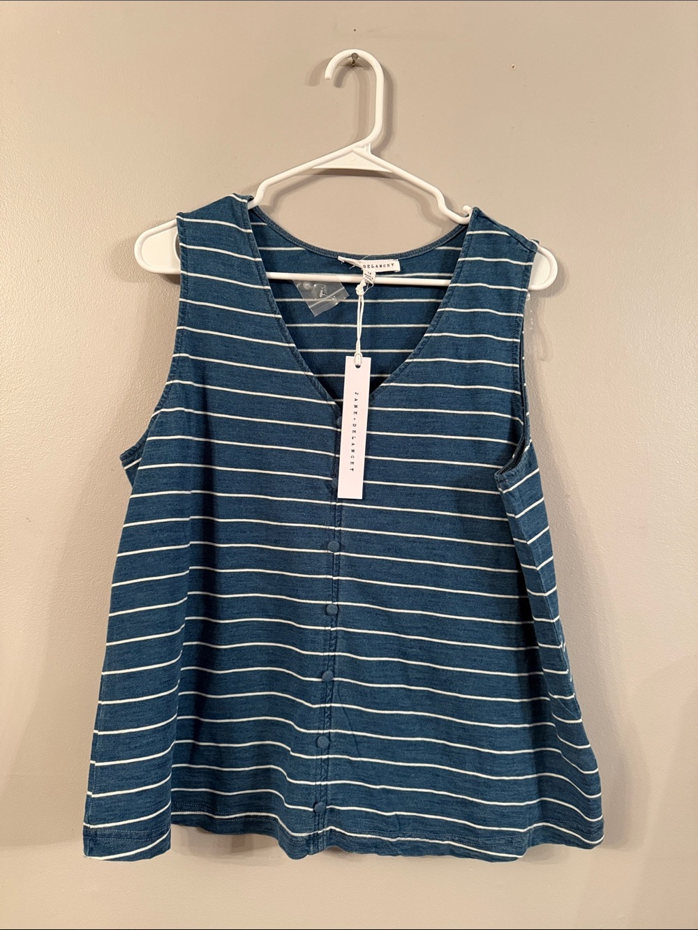 Jane and Delancey Blue and White Striped V-Neck Tank
